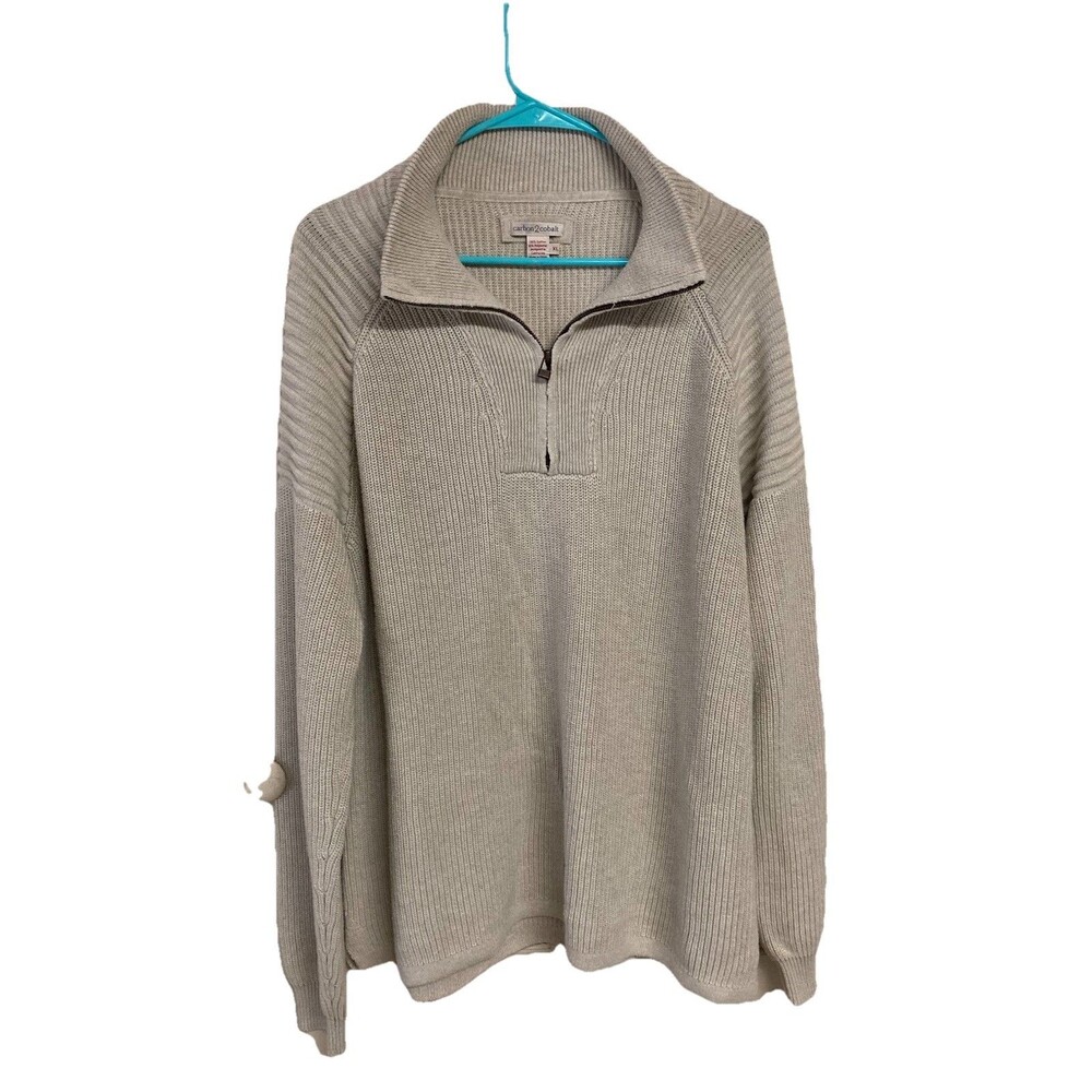Men's Carbon2Cobalt Thick Knit Fisherman Sweater 1/4 Zip Beige Size XL